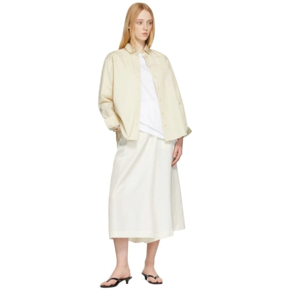 NWT Toteme Habitual Wrap Wide Leg 100% Silk Ivory Trousers Rare Find SZ EU 32